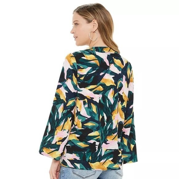 Apt. 9 Tropical Green, Yellow & Pink Abstract Print Open Front Kimono Blazer - Picture 5 of 7